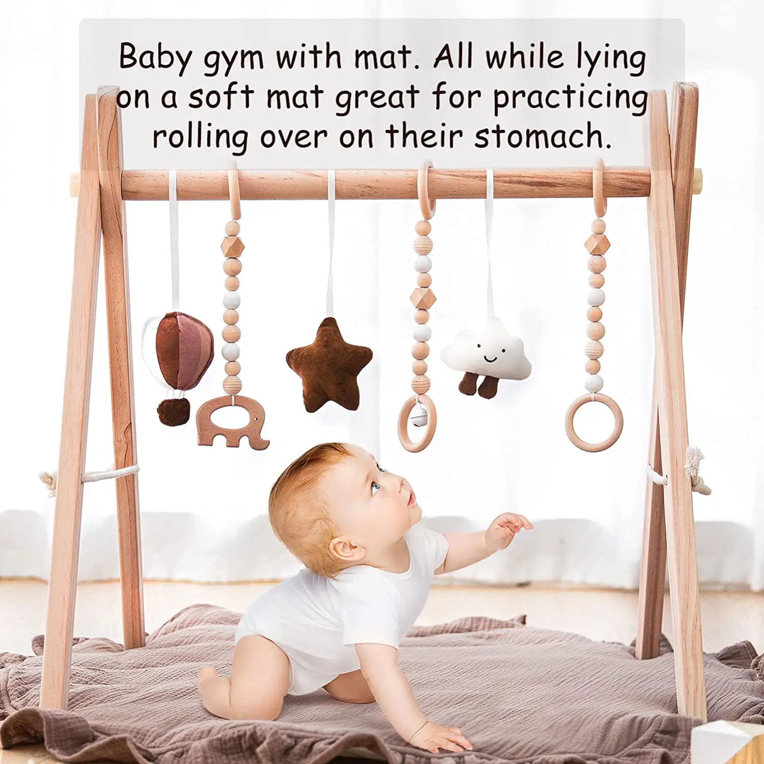 Wood Foldable Activity Hanging Bar Activity Wooden Frame Toys Baby Play Gym