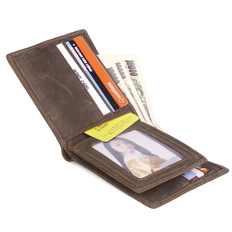TIDING Custom Retro Handmade Short Bifold Genuine Cowhide leather wallets personalized mens wallets