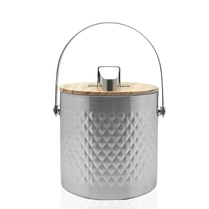 Fully Hammer Design wood lid steel handle double wall stainless steel luxury mini pineapple Ice Bucket