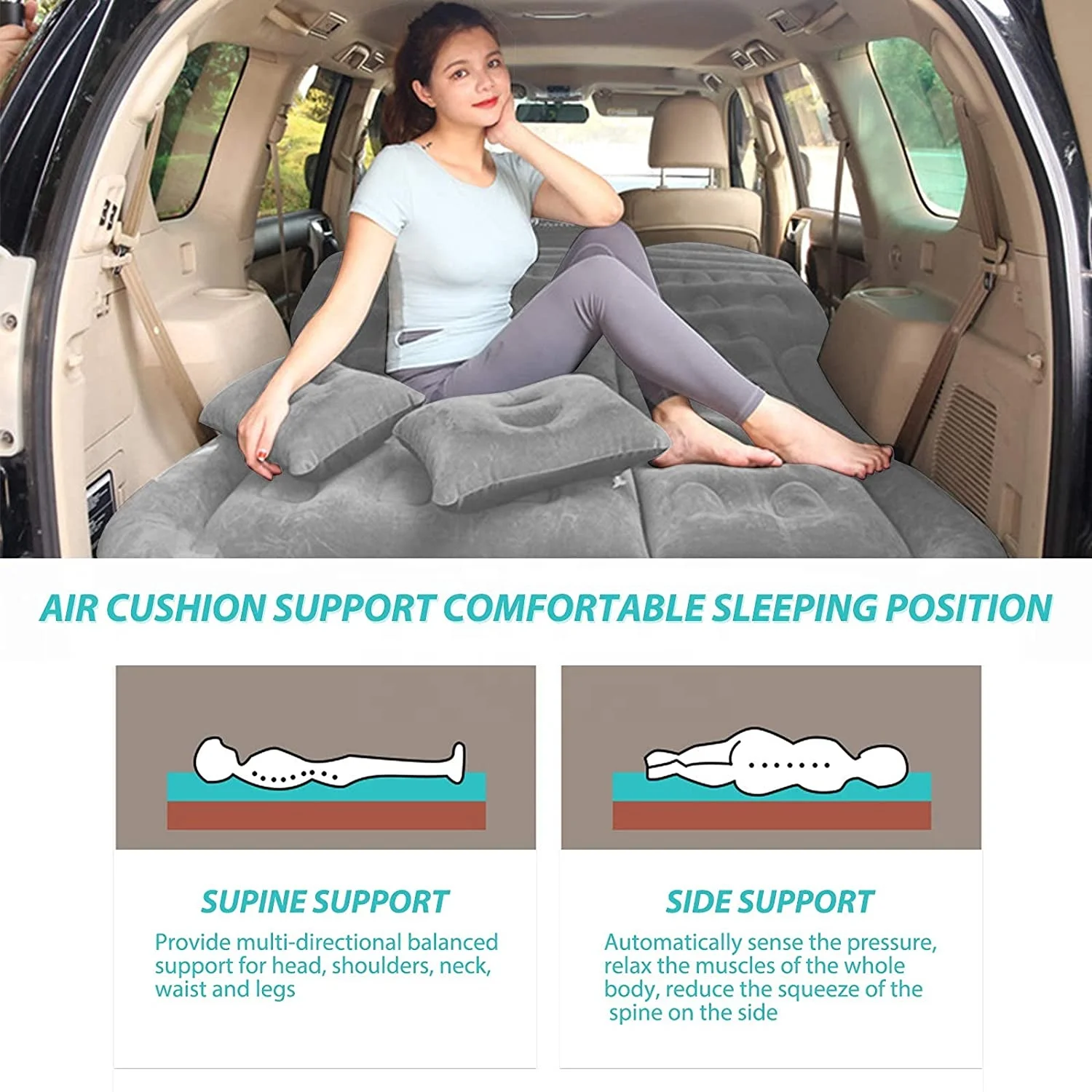 IFUNWOD Inflatable Car Back Seat Inflatable Air Mattress Bed Travel Pillow SUV Car Bed Sleep Air Bed