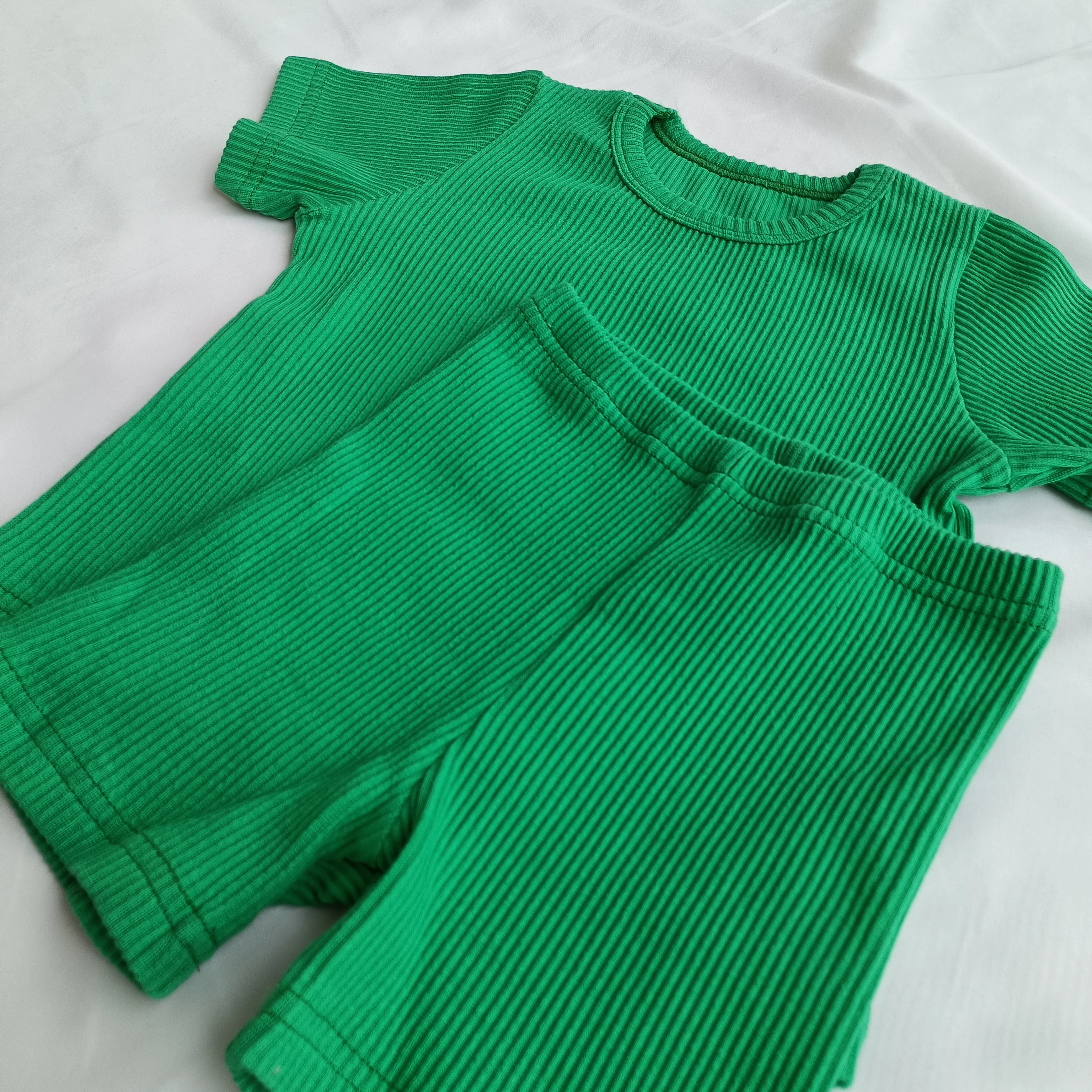 Australia Hot Selling Green Children T-shirts And Shorts Rib Baby Clothing Set