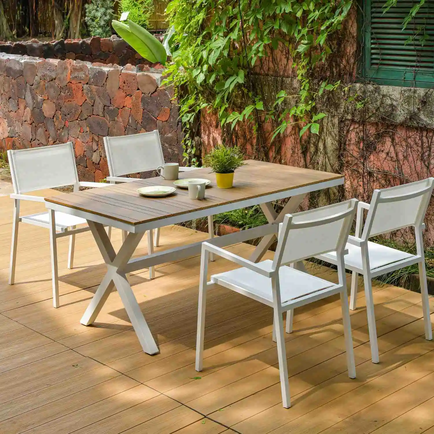 N9033 160cm 180cm 220cm 260cm rectangle outdoor dining garden table aluminum furniture teak wood table set