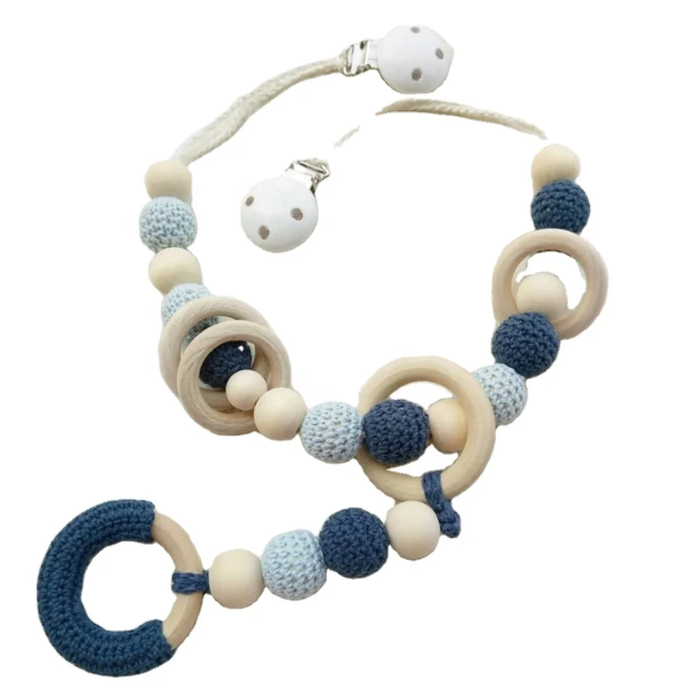 Crochet Baby Teether Organic Wood Pram Chain Stroller Hanging Toy