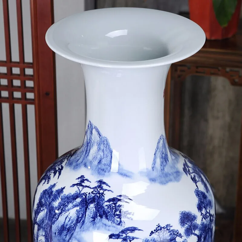 Vintage antique Chinese MingQing Landscape House Hand painted floor ceramic floor tall vase large for office decor