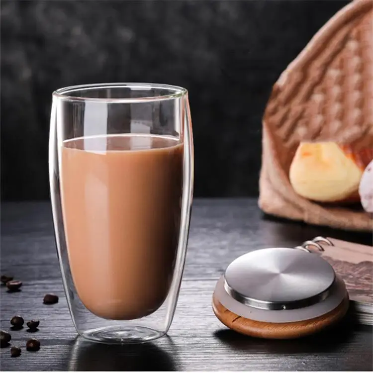 16 oz Double Walled Glass Coffee Mugs Unique Insulated Coffee Mugs With Handle And Bamboo Lid  Clear Glass Cups For Coffee