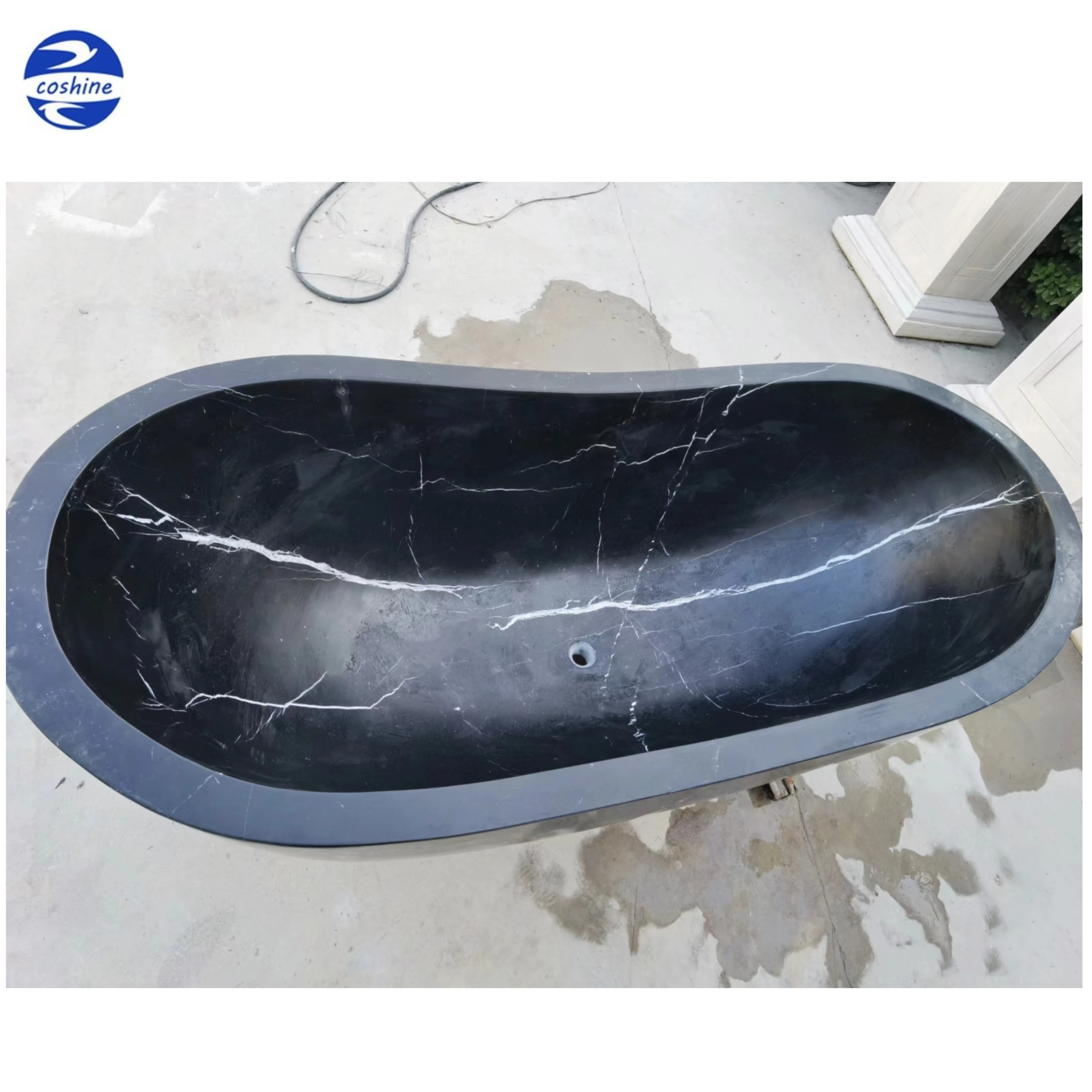 Modern Design Classical Italian Black Natural Stone Freestanding Bathtub Nero Marquina Marble Bathroom Bath Tub