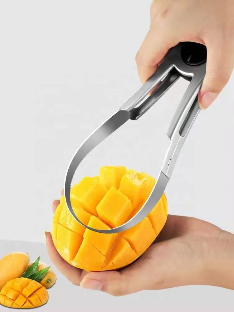 2 In 1Mango Peeling Separator Pawpaw Digging Stainless Steel Peeler Manual Mango Slicer Fruit Cubes Cutter