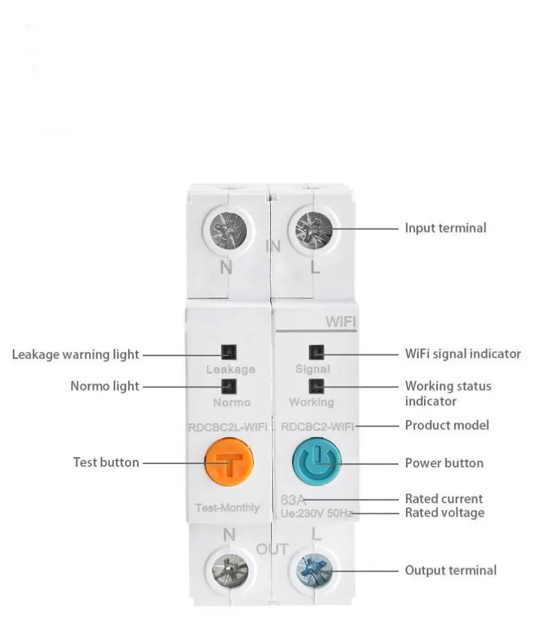 Ewelink 2P WiFi Smart Power Monitoring Circuit Breaker MCB Short-circuit Protection Leakage Protection 1-63A