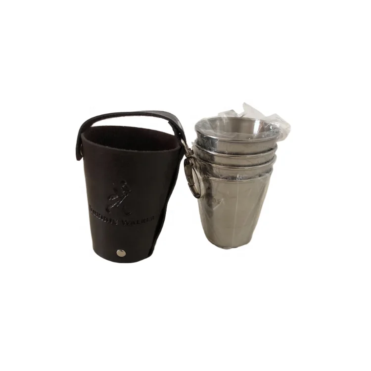 Custom Logo Portable pu carrying stainless steel hanging cup protective bag for johnnie walker brand promotion