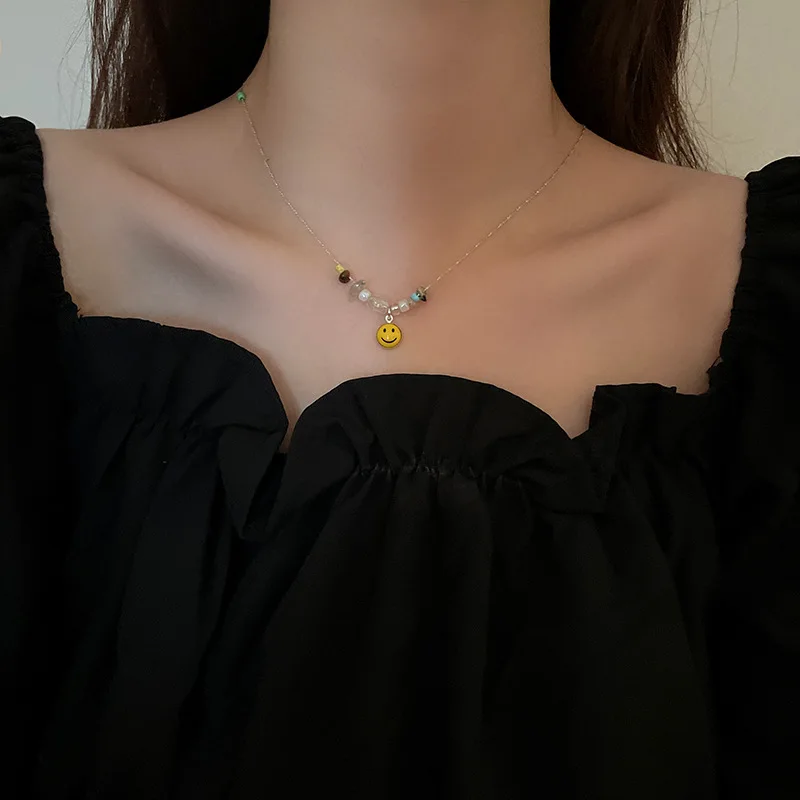 
Hip Hop Charm Jewelry Geometric Pearl Smiley Rope Adjustable Choker Necklaces Punk Fashion Street 