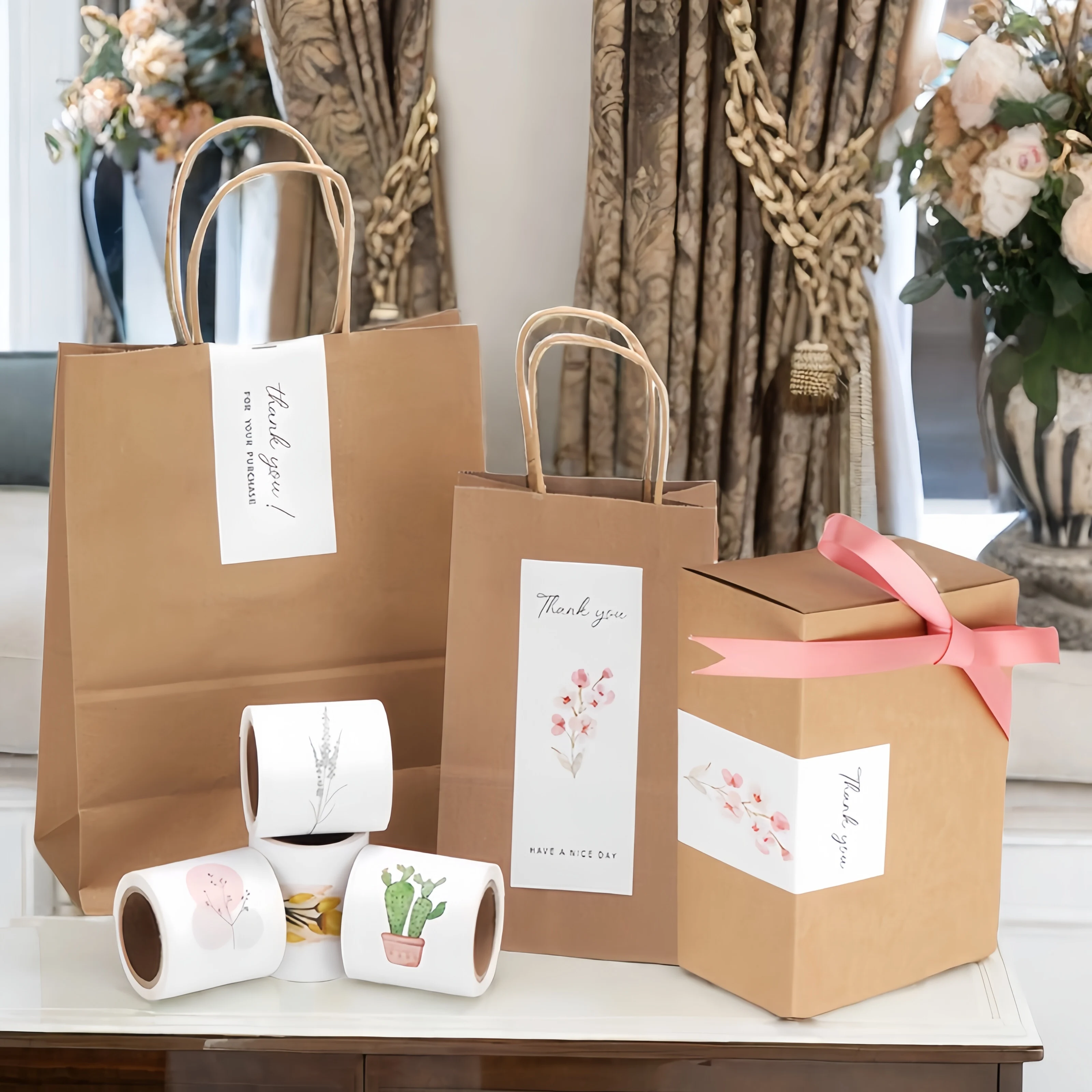 Custom Thank You Cards Corrugated Board Box Gifts Wrapping Paper Kraft Bag Shipping Mailer Boxes Sealing Stickers Perfume Box