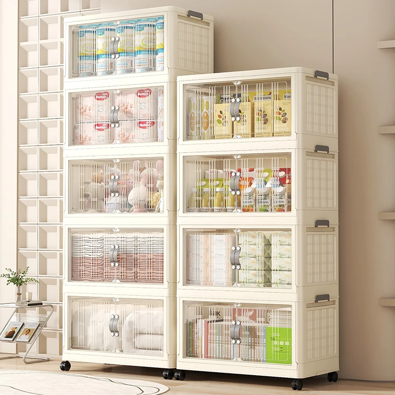 Factory supply large capacity folding storage box multilayer modern design stackable dust proof plastic storage cabinet