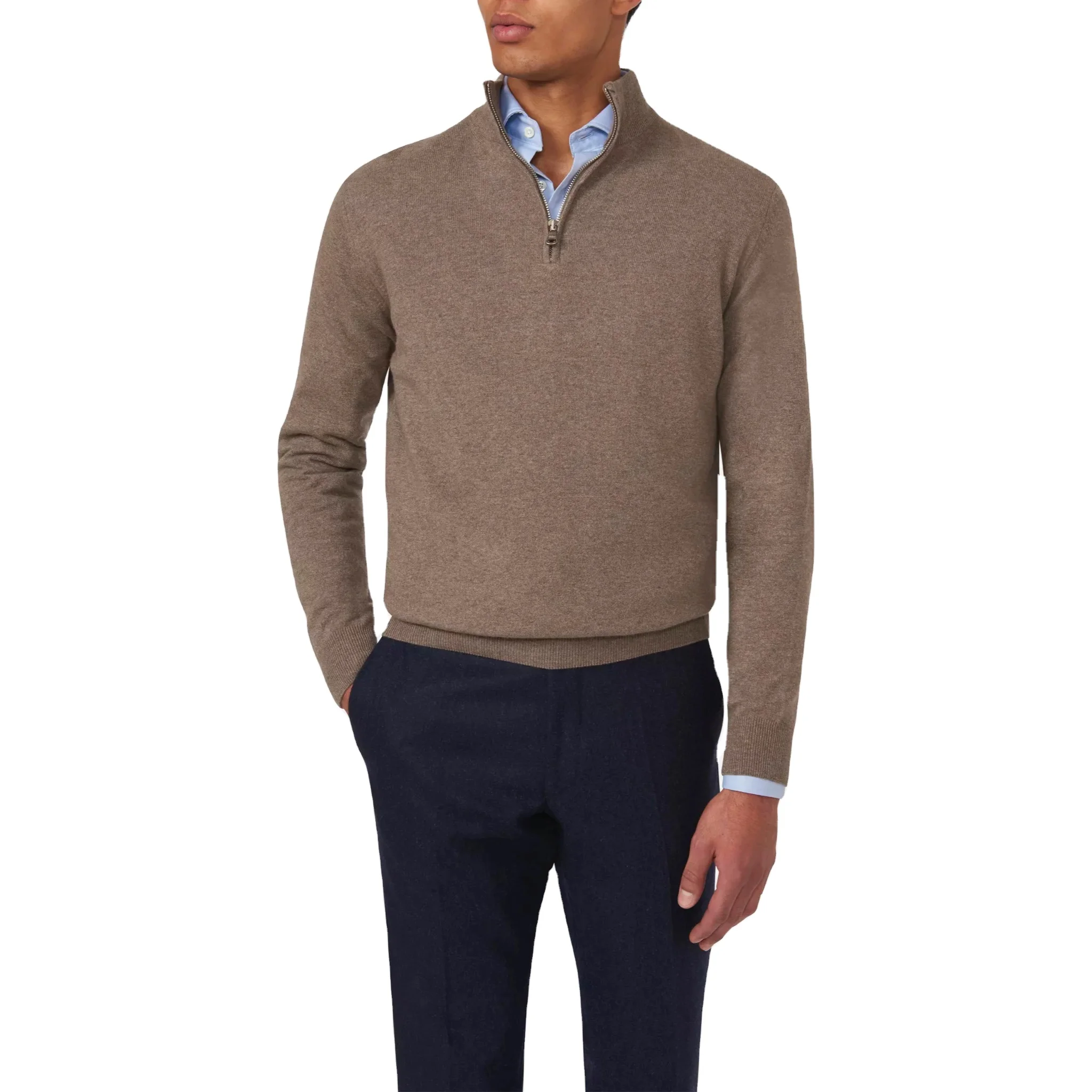 wholesale custom shirt in half zipper slim fit long sleeves soft cashmere wool men sweater pullover