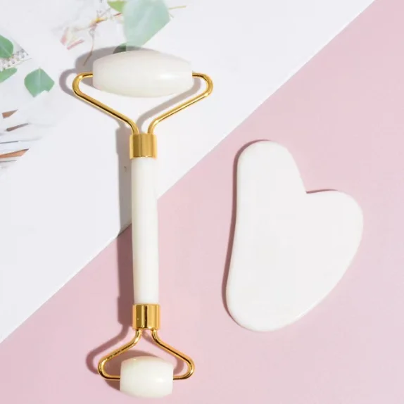 Hot sale private label face rolelr gua sha set Natural Xiuyan white Jade Roller massage jade rolelr