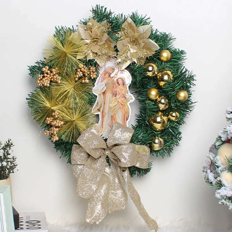 11.8 Inches Christmas Wreath For Front Door Ornament Wall Artificial Pine Garland for Party Decor