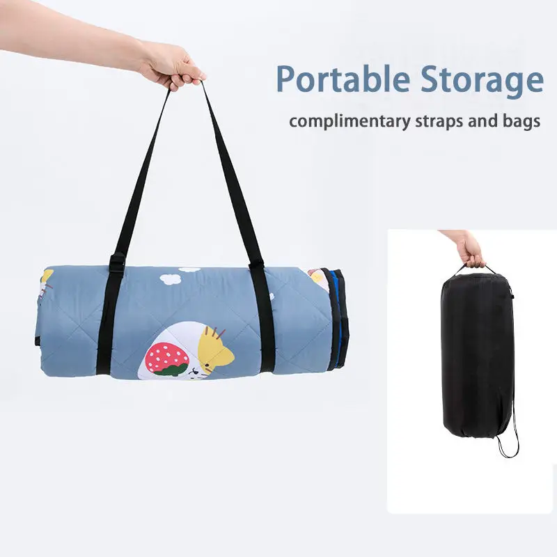 Washable Roll up Picnic Blanket Custom Mat with Leather Strap Handle Canvas Foldable Padded Large Beach Mat Rug Camping Mat