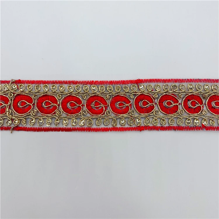 Mesh Sequin Embroidery Lace Stock supply of hollowed-up garment accessories Wholesale Gold Thread embroidery bar code lace