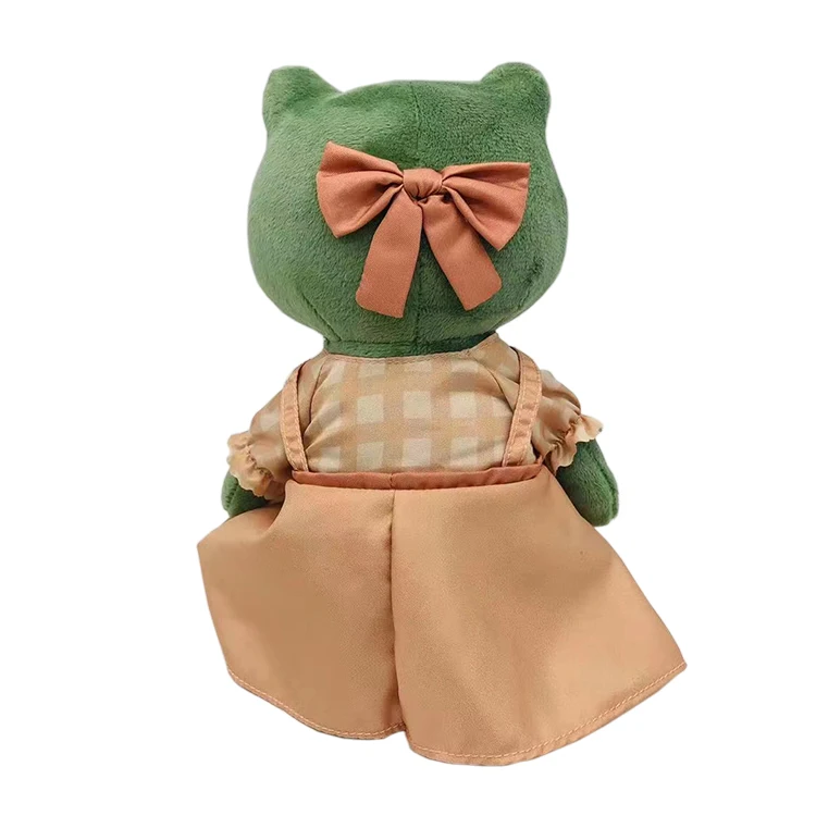 Wholesale OEM cartoon green frog plush animal doll toy with dress custom kawaii stuffed frog animal toy