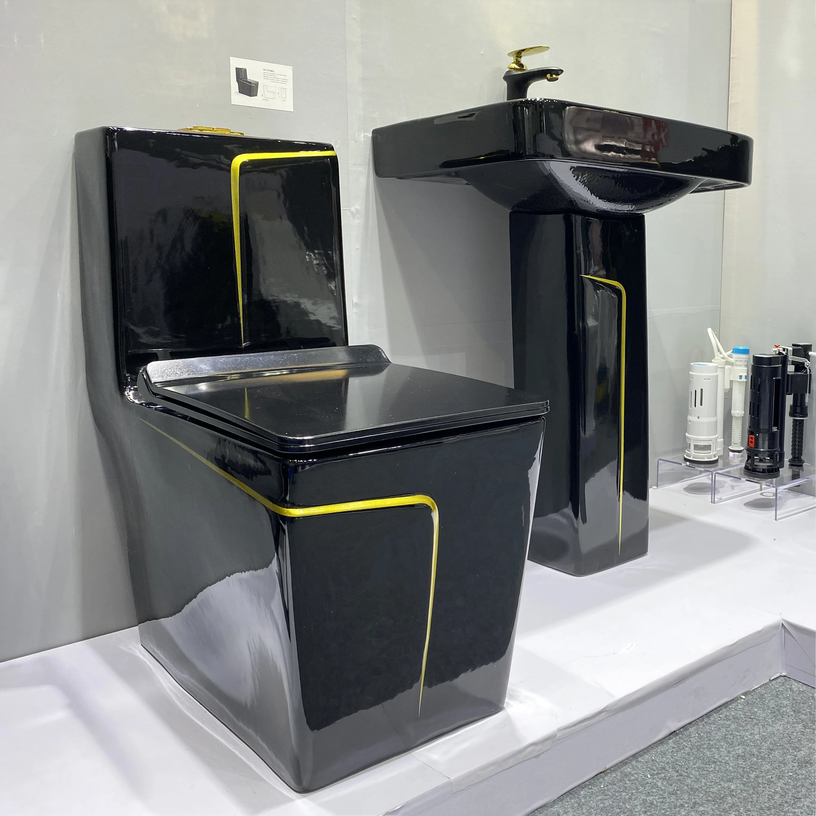 Modern bathroom sanitary ware one piece  toilet bowl floor bathroom sink and ceramic toilet black gold wc toilet set