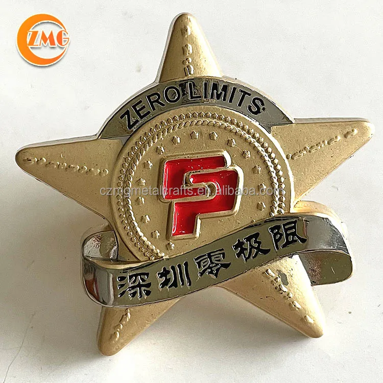 Wholesale high quality custom matte gold star shape 3D metal logo badge