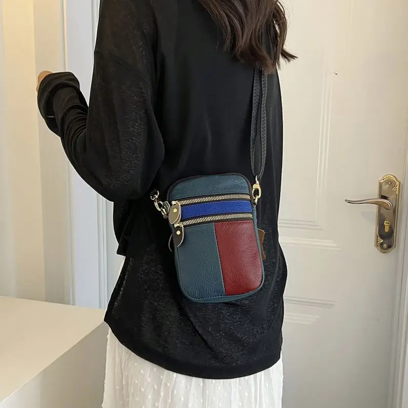 Cowhide Leather Small Square Women New Style All-Match Small Shoulder Bag Manufacturer Wholesale Mobile Phone Change Shoulderbag