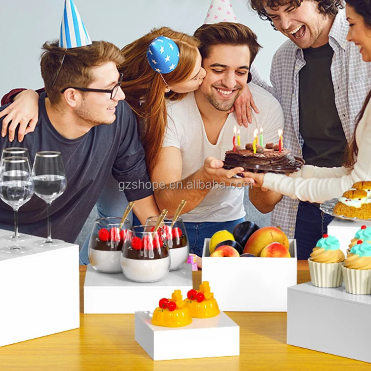 SHP White Buffet Acrylic table Riser Cube Display Nesting Risers Square Food Pedestal Box Display