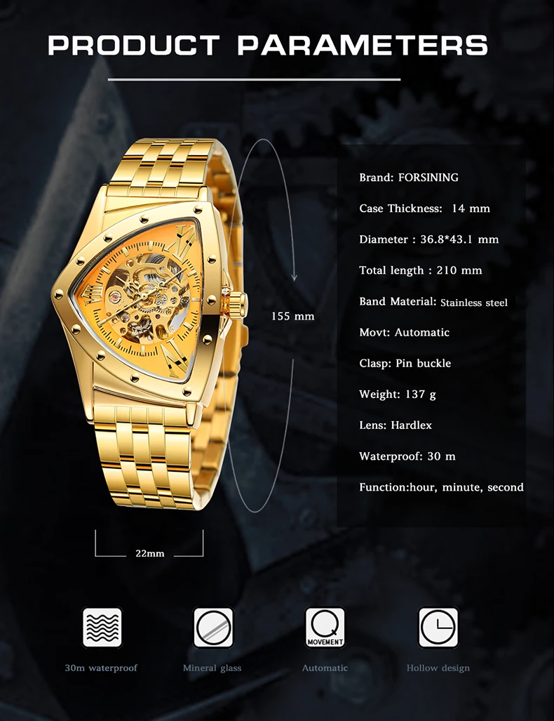 FORSINING 8242 unique China gents mechanism watch exclusive Stainless steel Strap triangle auto skeleton mechanical  wristwatch