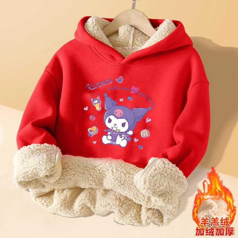 New Animation Kuromi Cartoon Children Cashmere Hoodie Winter Flannel Thicken Girl Jacket Sanrioed Mymelody Cartoon Printing Coat