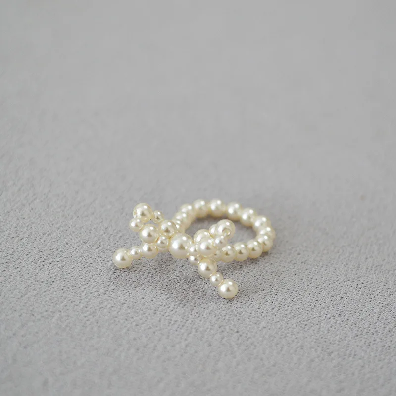 Japan Style 925 Sterling Silver Needle Pearl Bow Stud Earrings Finger Pearl Rings