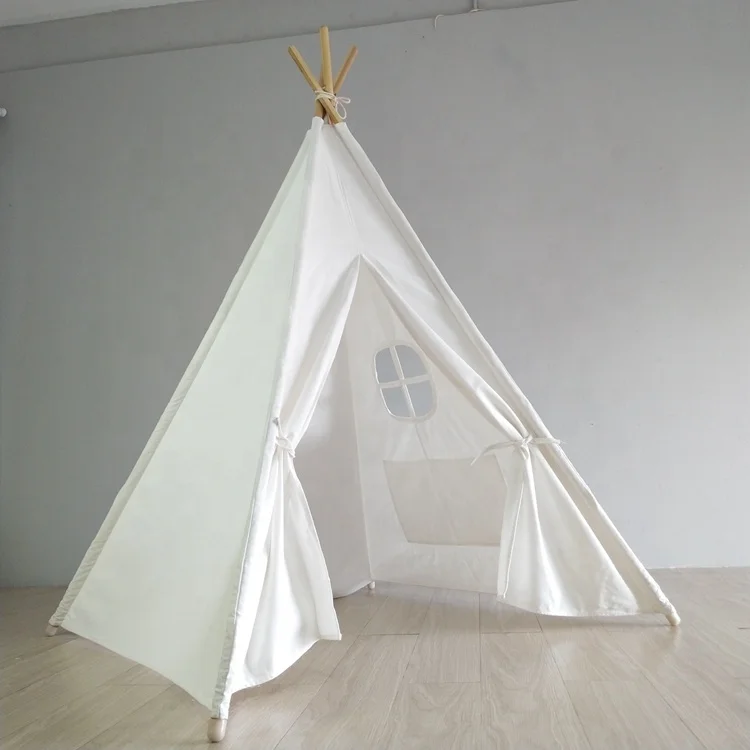DIY White Kids Canvas Indian Teepee Tent Toddler Playhouse With carry bag