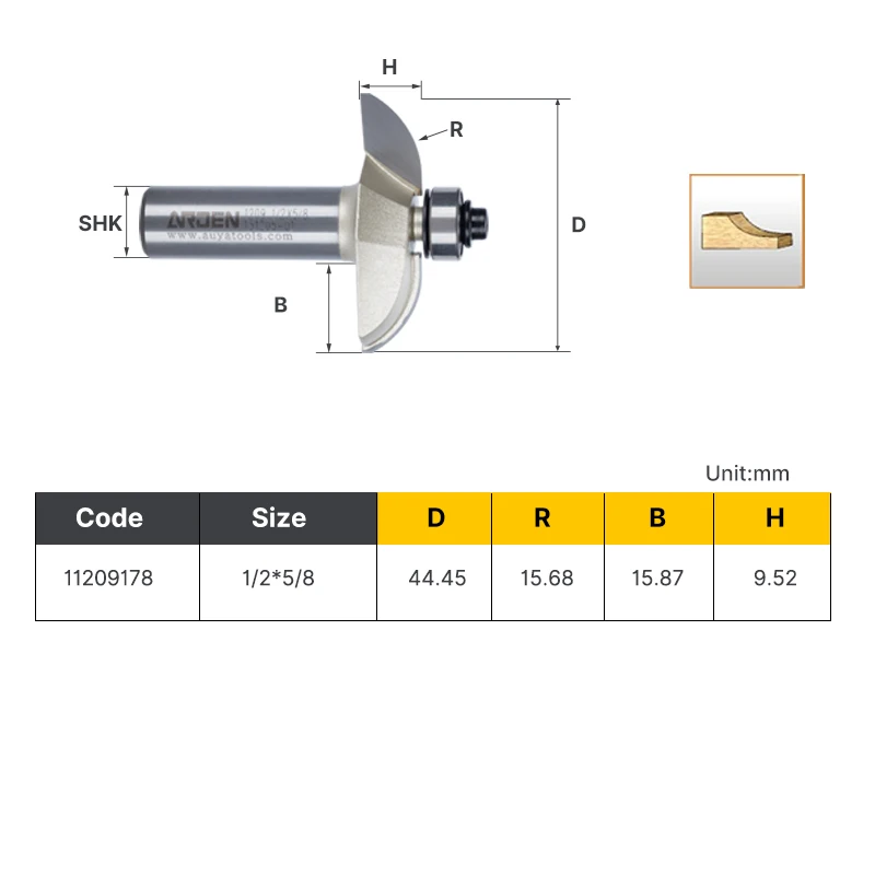 Arden Wood Raised Panel Cove Router Bit with Bearing CNC woodworking traditional classical molding milling cutter Auya tool 1209