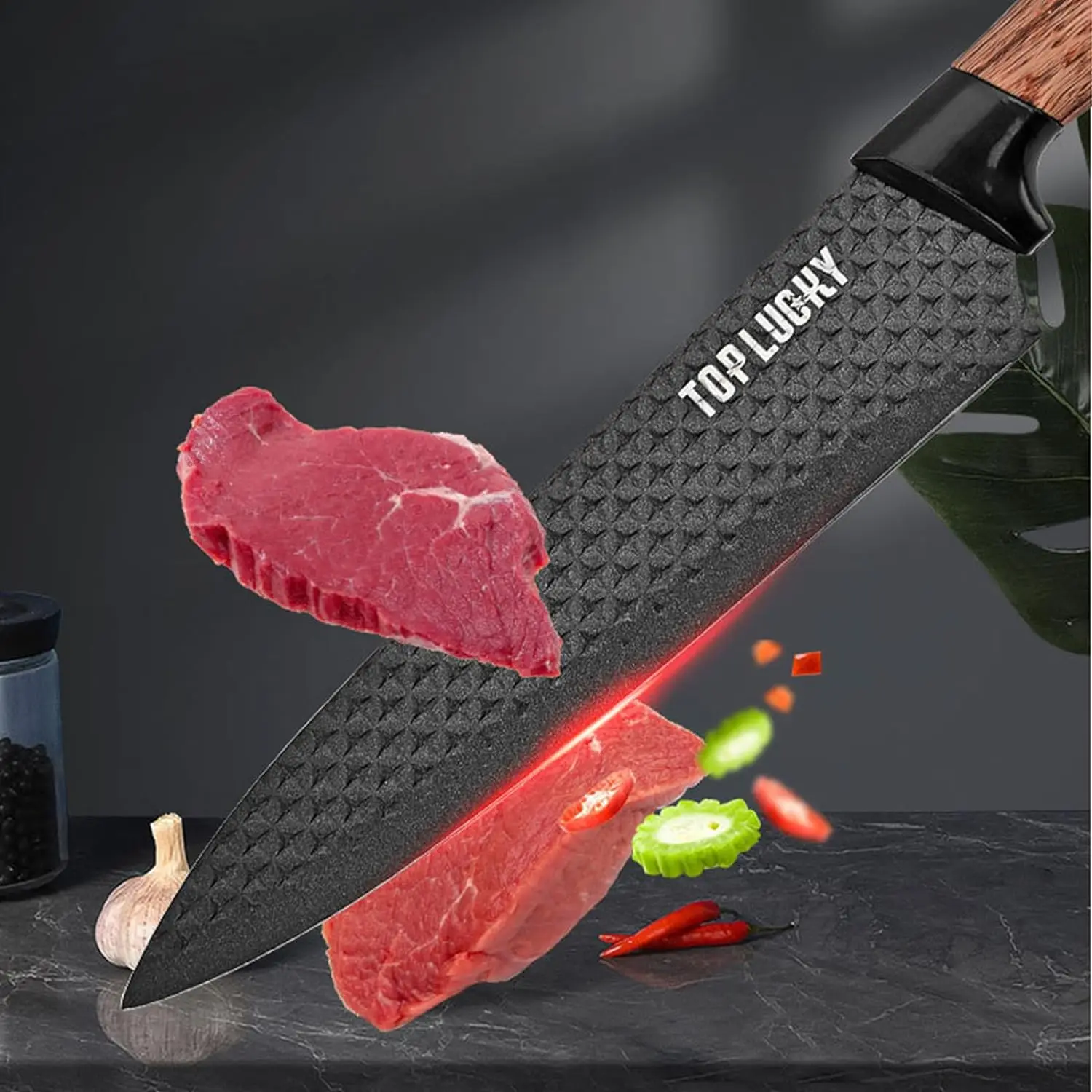 6-Pieces Khaki Sharp Non-stick Non-slip Stainless Steel Chef Suitable for Home Restaurant Kitchen Knife Set