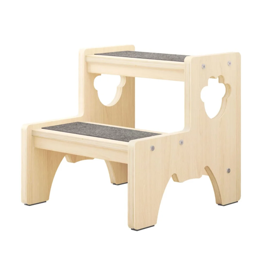 Natural Wood 2 Tier Anti Slip Kitchen Helper Ladder Chair Toddler Bathroom Step Stool (1600828363588)