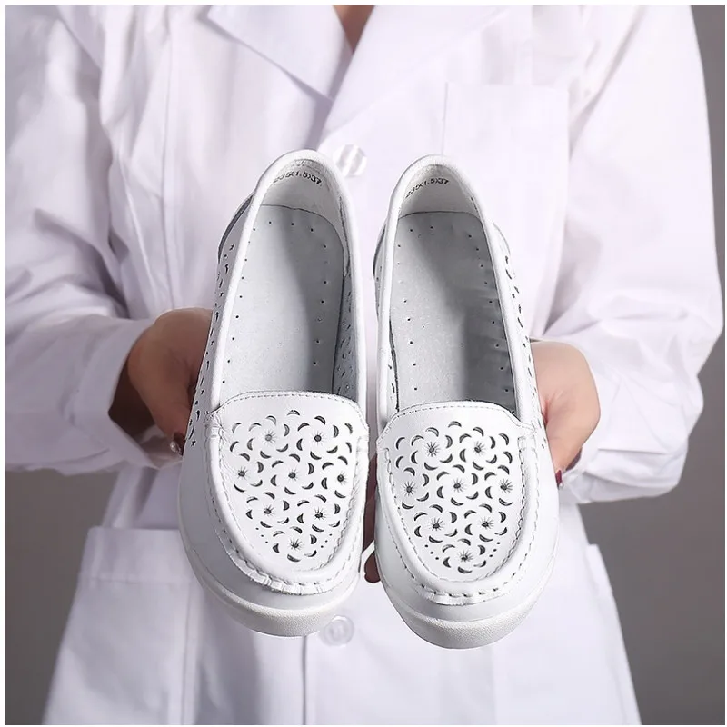Genuine cow leather ladies casual shoes nurse shoe high heel shoes for women