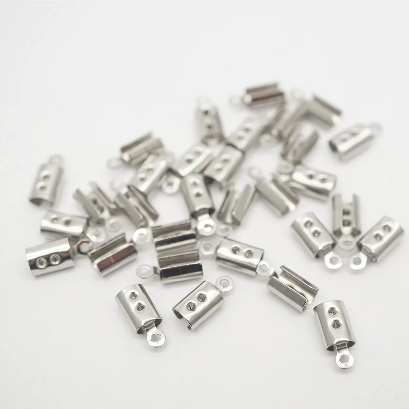 Stainless Steel Cords Crimp End Beads Leather Clip Lace Fold Crimp Bead Bracelet Connectors For Find Jewelry Making