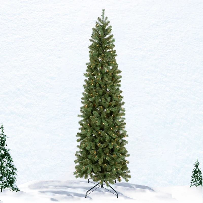 Hot Slim Artificial PE PVC Pencil Christmas Tree With Warm White Lights