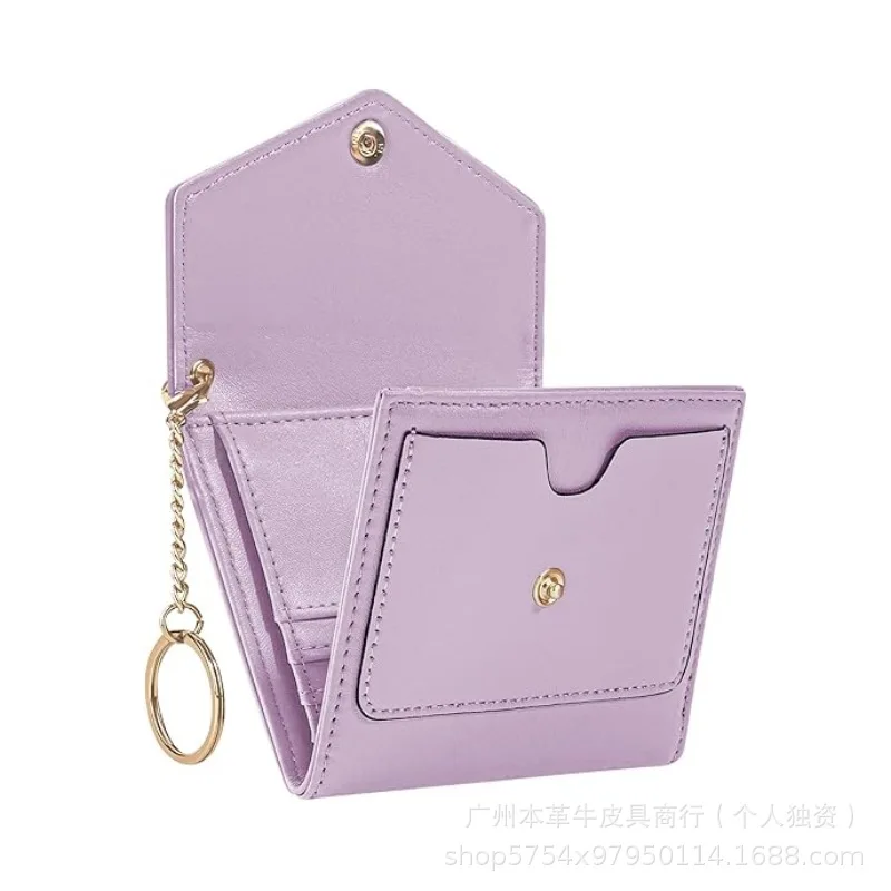 Customizable Premium Leather RFID Blocking Ladies Compact Trifold Small Wallet With Chain