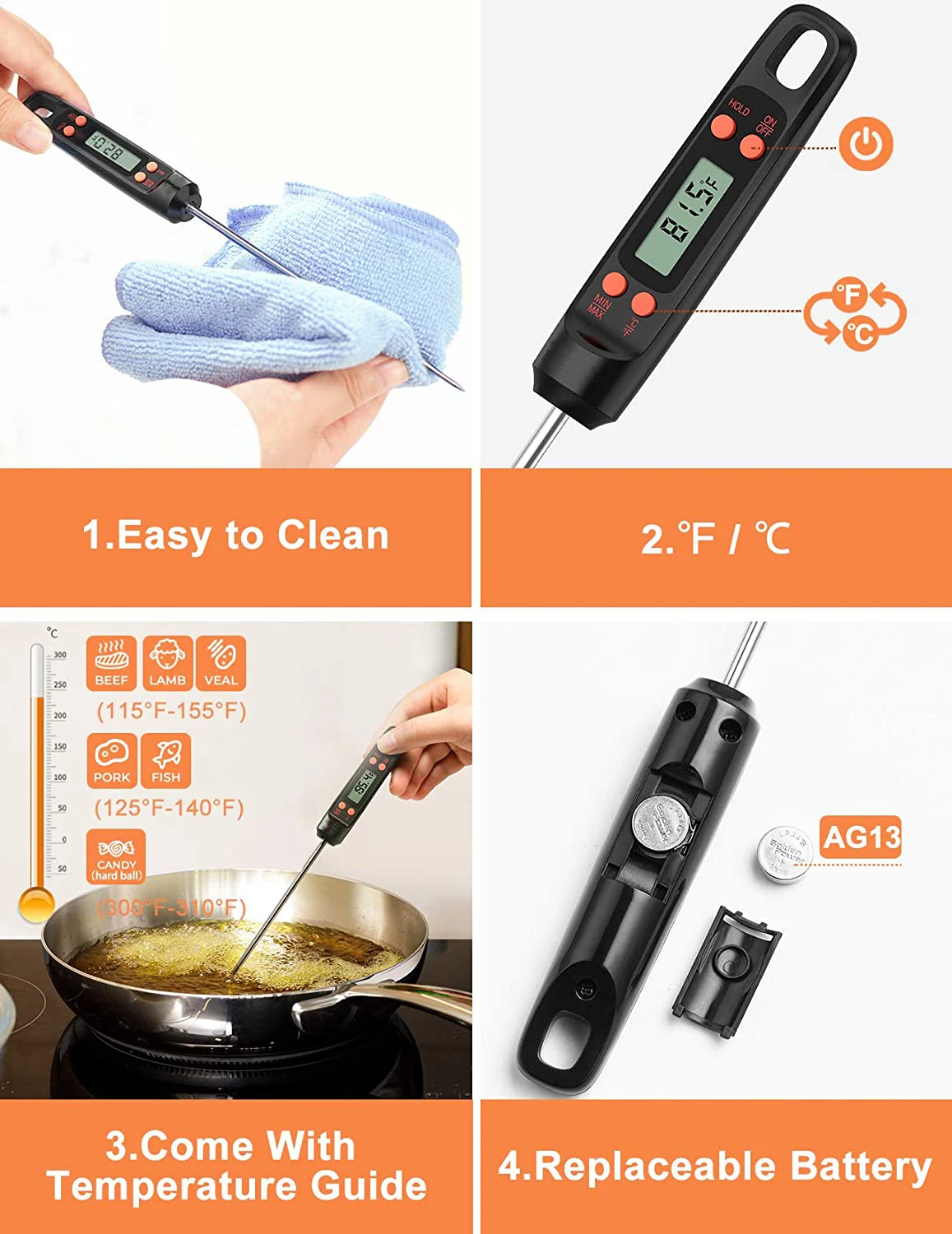 Kitchen Oil Meat Thermometer Cooking Kitchen LCD Display Instant Read Thermometer