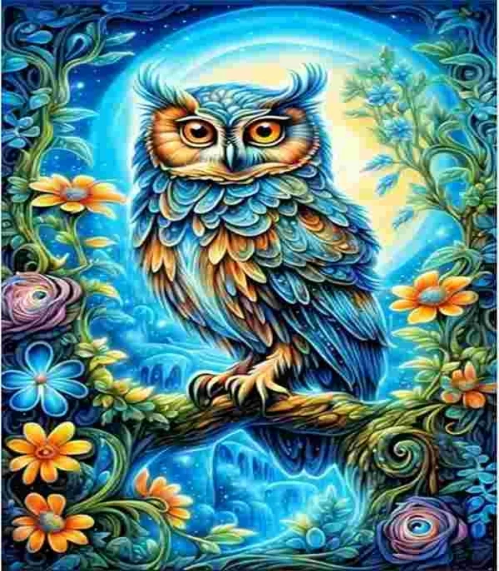 Painting by numbers home decoration Hand-painted fill color animal landscape Blue owl