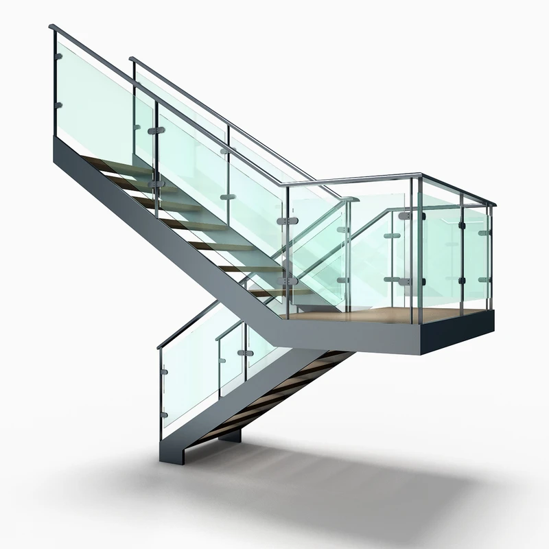 Luxury Prefab American White Oak Wood Steps Double Steel Plate Stringer Staircase Wood Tread Stairs