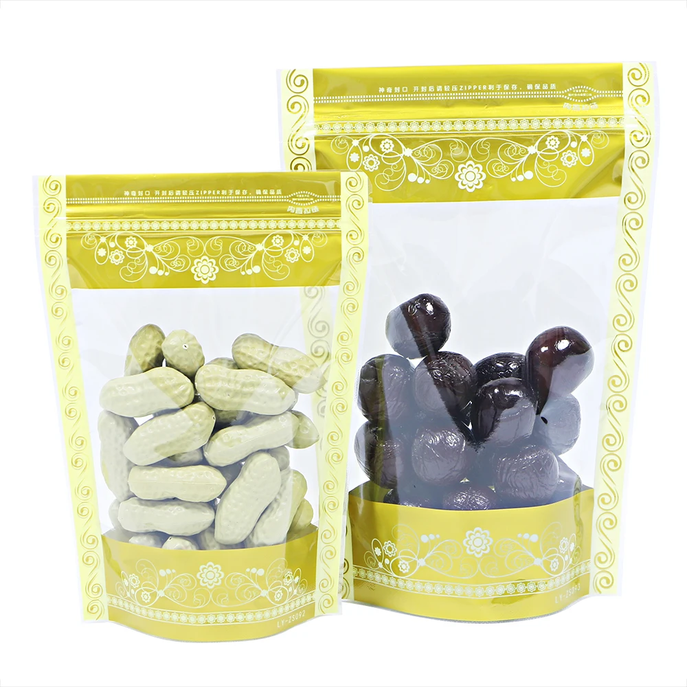 Wholesale Bag Food Gold Lace Snack Plastic Bag Packaging Stand Up Pouch with Zipper Dried Food Gold Packaging Bag