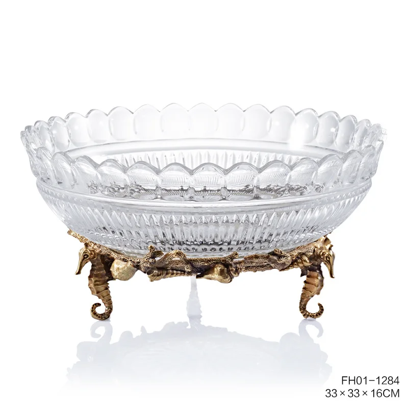 European home decoration metal with glass flower vase set fruit plate soft decoration pieces modern for living room