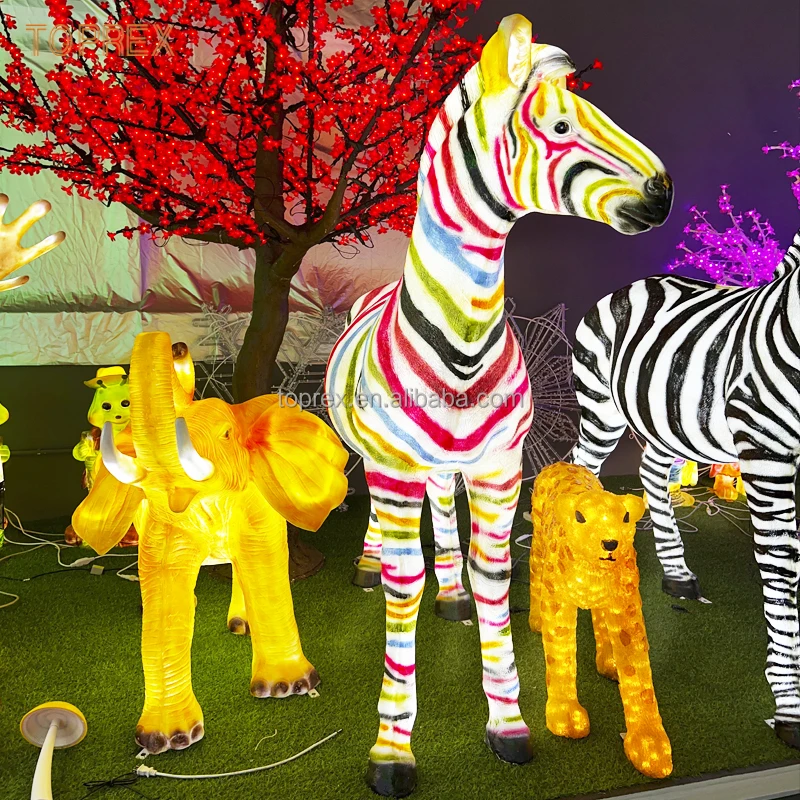 Life-Size LED Animal Light Fiberglass Resin Statue with Garden Theme Christmas Motif Light Decoration for Animal Park Zoo
