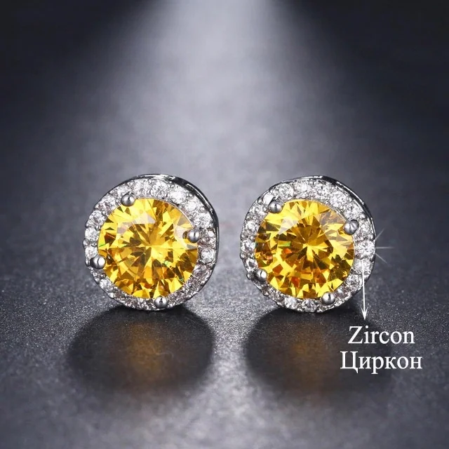 Luxury Fashion Small  Round Stud Earrings Cute Silver Color Wedding Earrings Boho Double Zircon Stone Earrings For Women