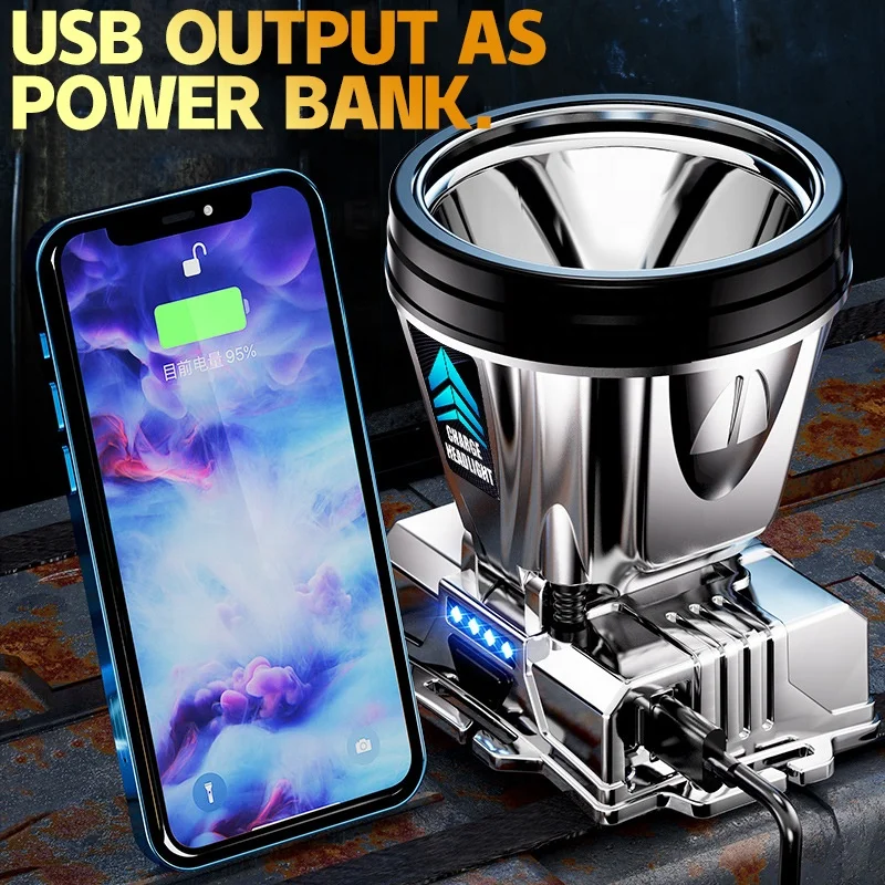 USB Rechargeable Motion Sensor Headlamp LED Head Torch 1800mAh Mining Camping Fishing Emergency Lantern