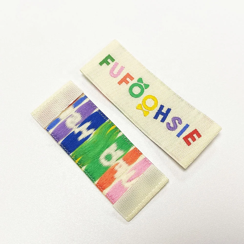 Fashion Design Brand Label For Garment End Fold Cotton Collar Printed Brand Label Woven Tags