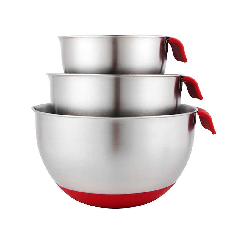 Classic Non Slip Stainless Steel Mixing Bowl Empire Red with Soft Wide Handle for Easy Pour Spout