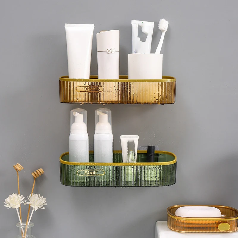 Fashion Cheap Wall Mount Plastic Shelf Shower Storage Rack Gel Holder for WC Shampoo  Toilet Bathroom Accessories