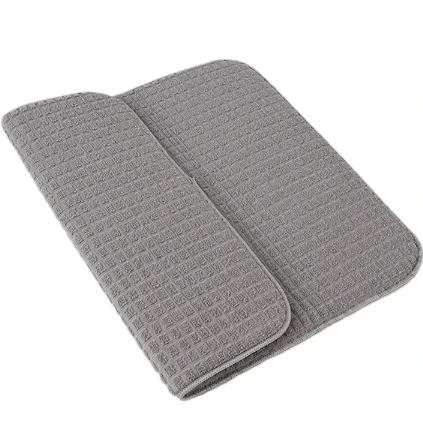 Checkered Dish Drying Dining Table Mat For Drying Dishes With Loops Dish Washing Mat
