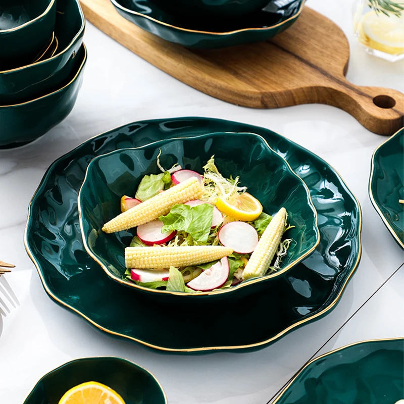 Wholesale Custom Logo Large soup noodle salad bowl fish plate Light Luxury Style Ceramic Dishes And Bowl Tableware Set